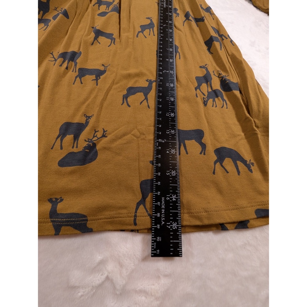Boden Women's 10 Deer Print Dress Mustard Brown Navy Long Sleeve Fit & Flare - Picture 10 of 12